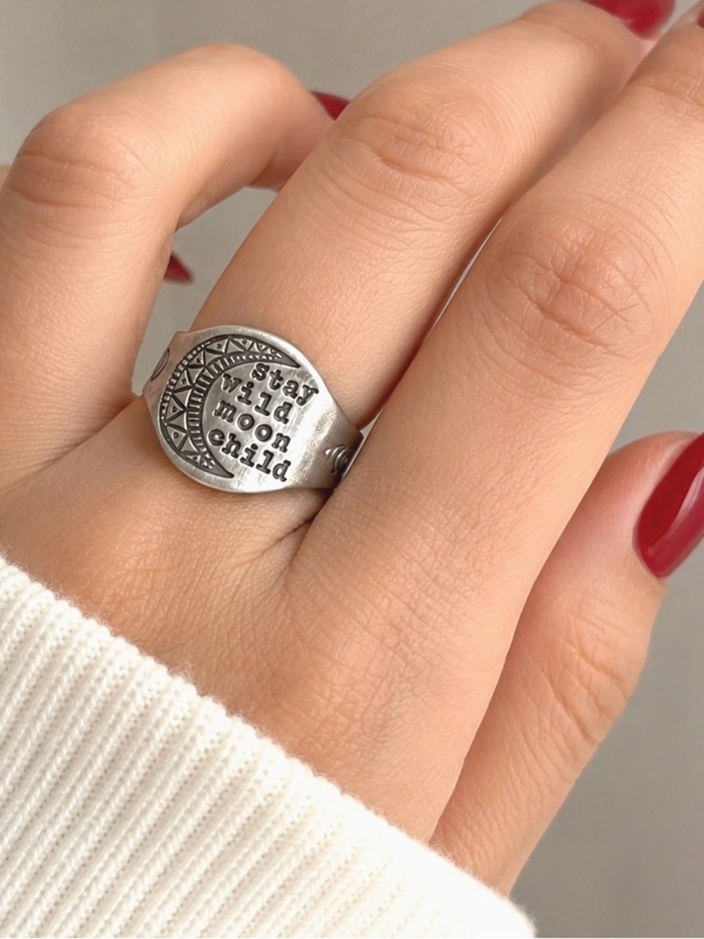 💥3/$28 New Stay Wild Moon Child Bohemian Vintage Style Moon Phase Signet Ring - Picture 8 of 16